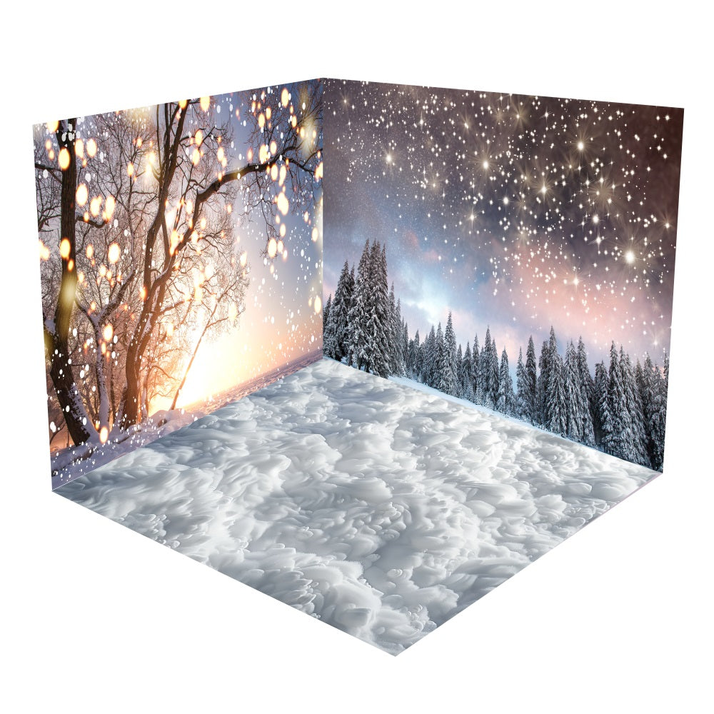 Winter Starry Night Snowy Sunset Backdrop Room Set UK BRP10-410