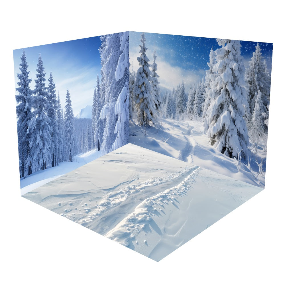 Winter Snow-Capped Pines Blue Sky Backdrop Room Set UK BRP10-414