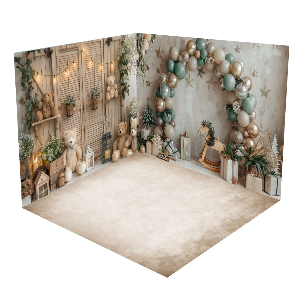 Boho Teddy Bear Balloon Arch Backdrop Room Set UK BRP10-417