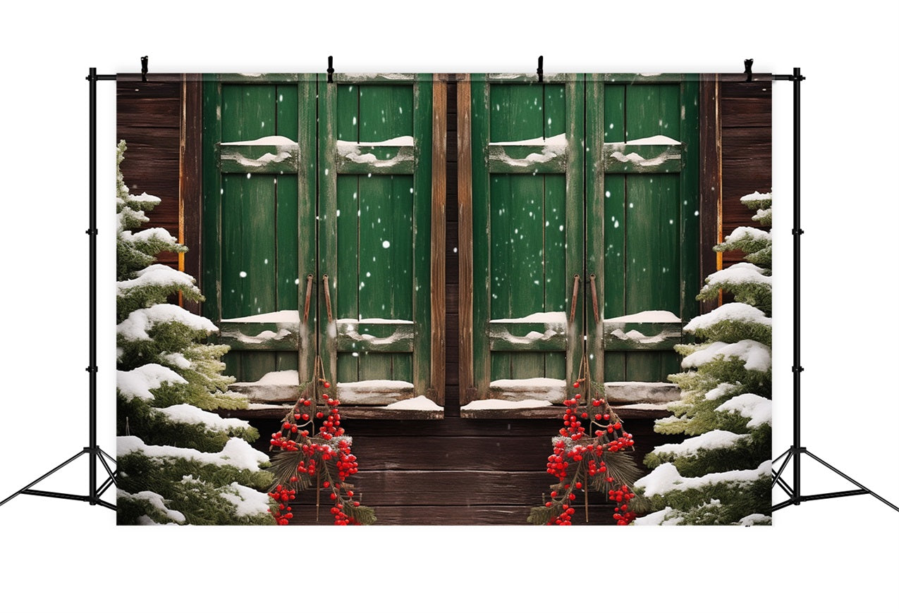 Winter Snowy Scene Decorated Wooden Window Backdrop UK BRP10-43