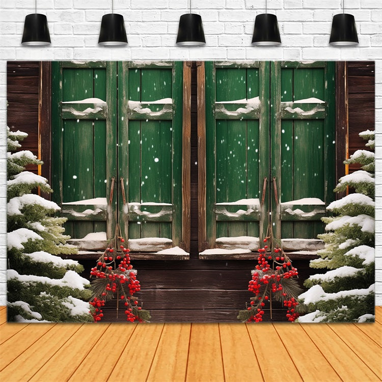 Winter Snowy Scene Decorated Wooden Window Backdrop UK BRP10-43