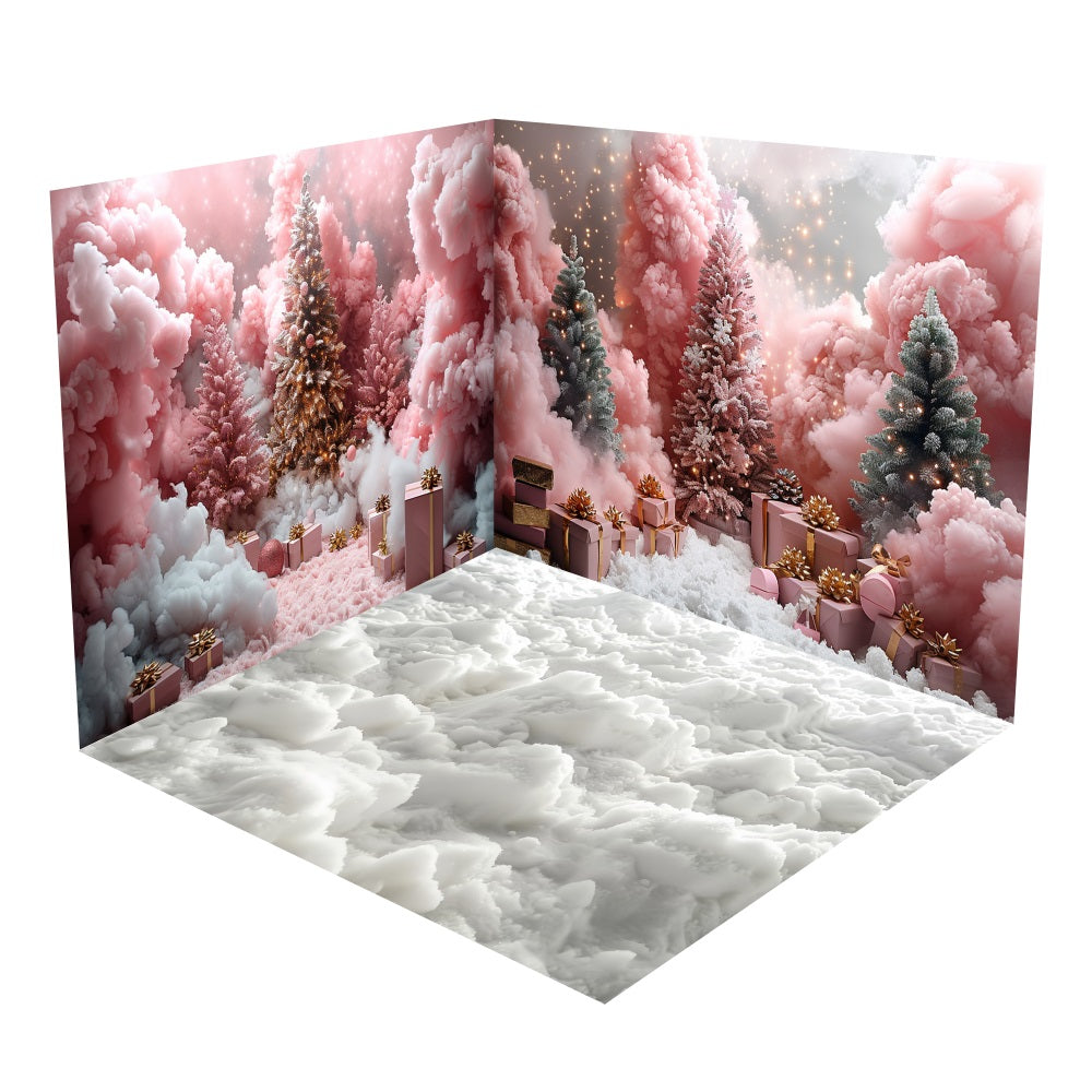 Christmas Pink Snowy Tree Backdrop Room Set UK BRP10-435