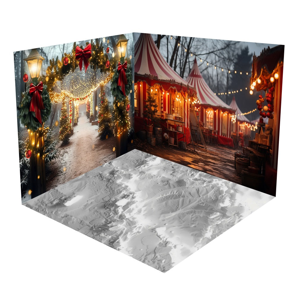 Christmas Market Festival Path Lights Backdrop Room Set UK BRP10-437