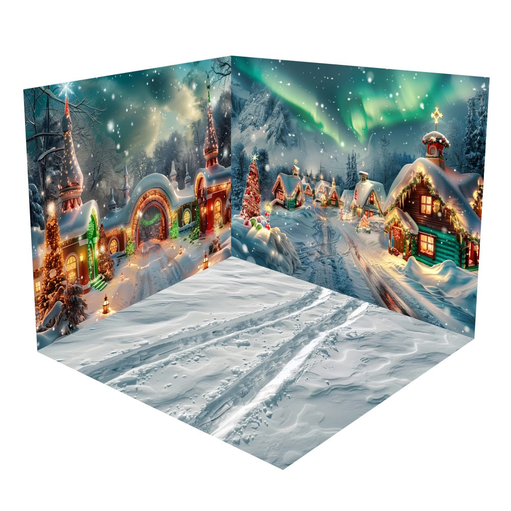 Winter Village Christmas Aurora Backdrop Room Set UK BRP10-438