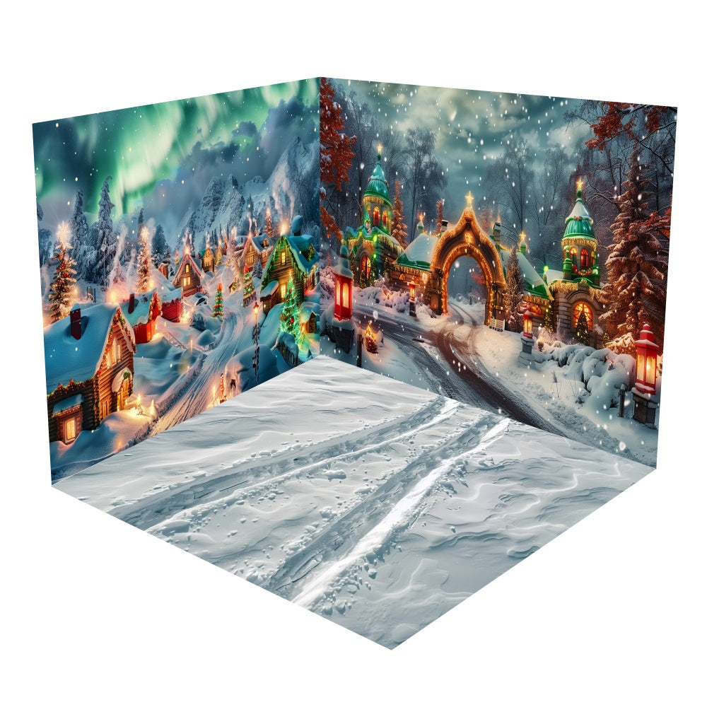 Christmas Cottages Winter Lights Backdrop Room Set UK BRP10-439