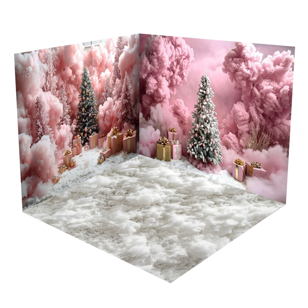 Christmas Pink Cloudy Trees Gift Backdrop Room Set UK BRP10-440