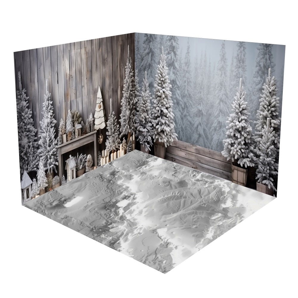 Christmas Decor Fireplace Winter Forest Backdrop Room Set UK BRP10-443