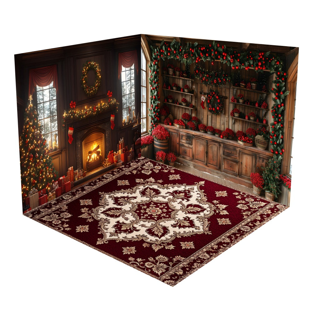 Christmas Fireplace Garland Decor Backdrop Room Set UK BRP10-444