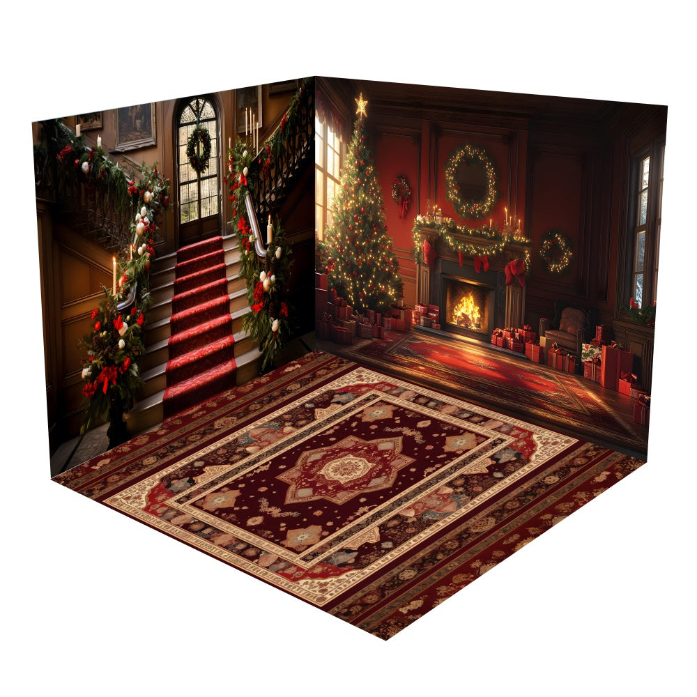 Christmas Staircase Tree Fireplace Backdrop Room Set UK BRP10-445