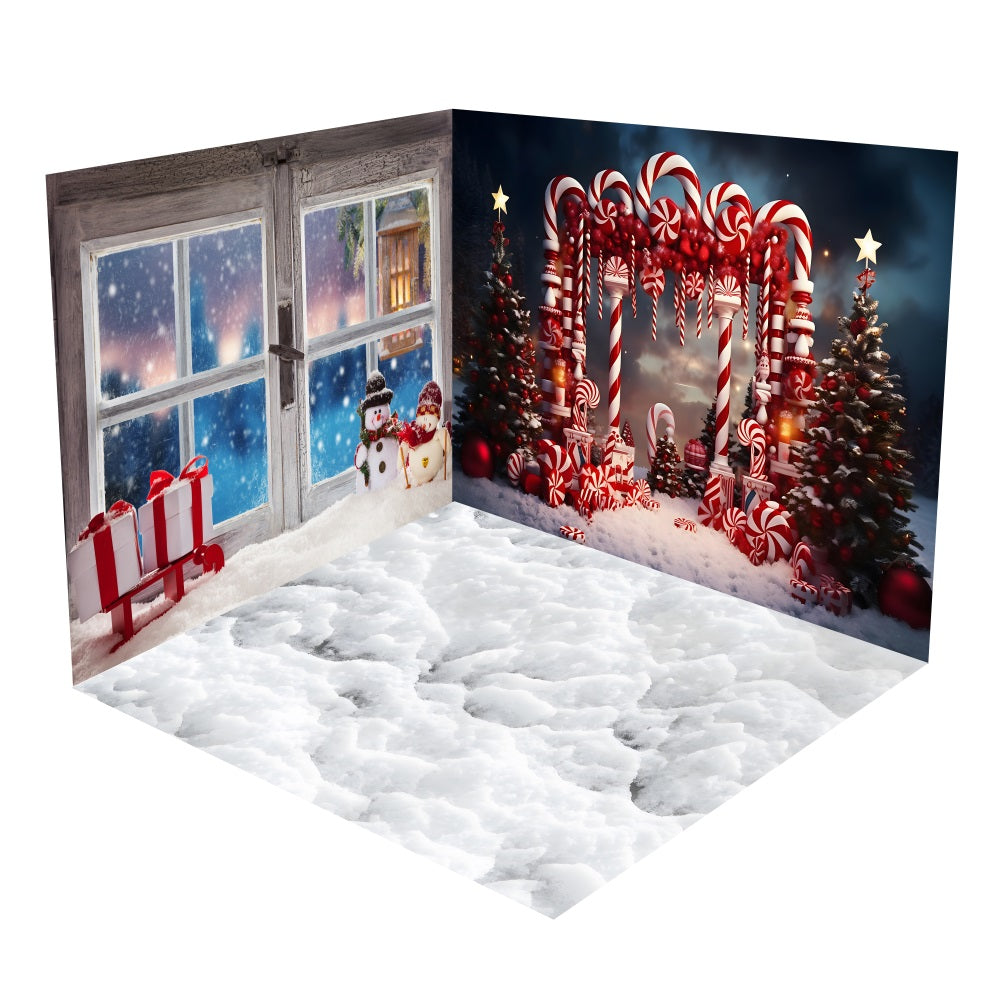 Christmas Window Candy Cane Trees Backdrop Room Set UK BRP10-448