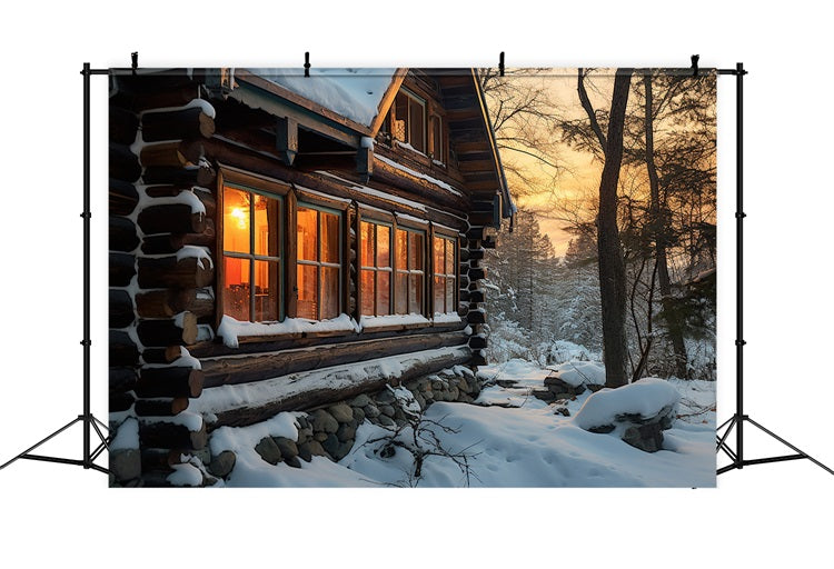 Winter Sunset Over Cozy Snowy Cabin Backdrop UK BRP10-45