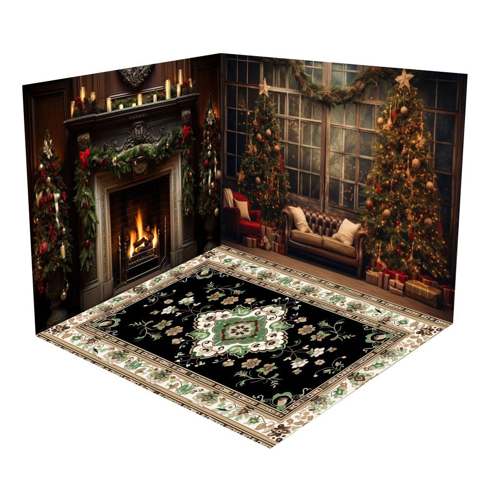 Christmas Tree Festive Fireplace Backdrop Room Set UK BRP10-450