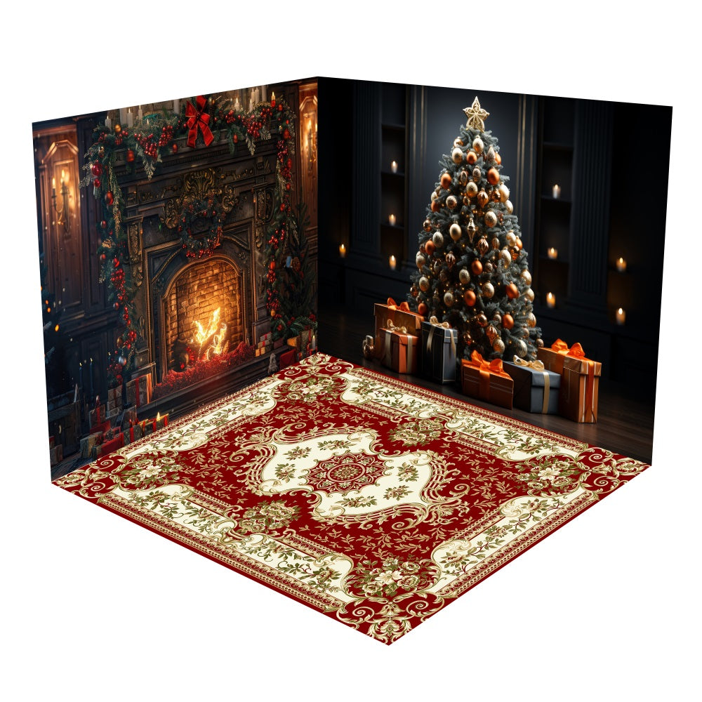 Christmas Tree Fireplace Scene Backdrop Room Set UK BRP10-451