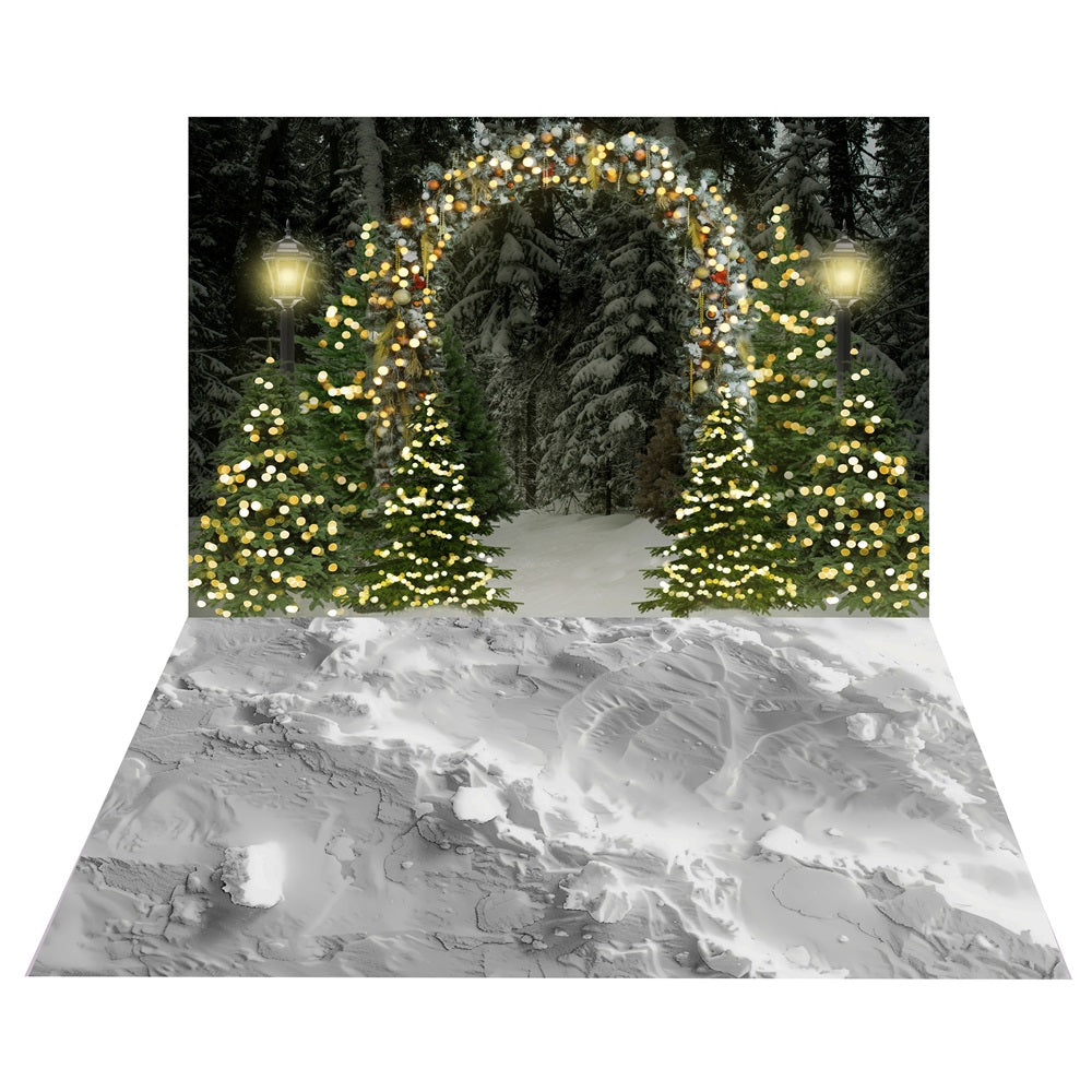 Snowy Light Archway Forest Backdrop+Snow-Laden Path Floor Backdrop UK BRP10-459