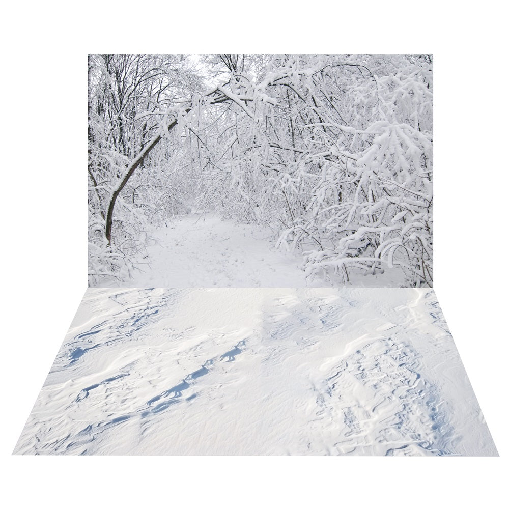 Winter Snow-Covered Forest Backdrop+Snow Imprints Floor Backdrop UK BRP10-461