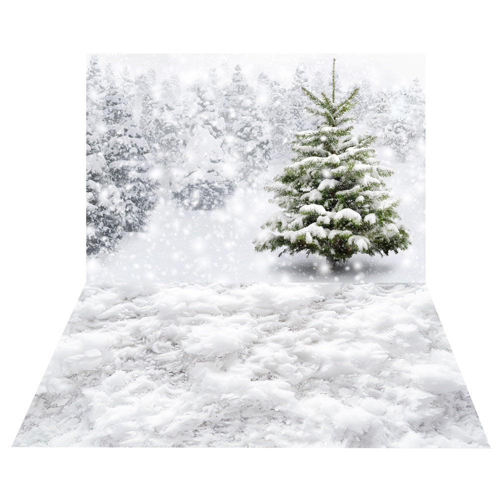 Winter Snowy Pine Tree Backdrop+Frosty Snow Floor Backdrop UK BRP10-465