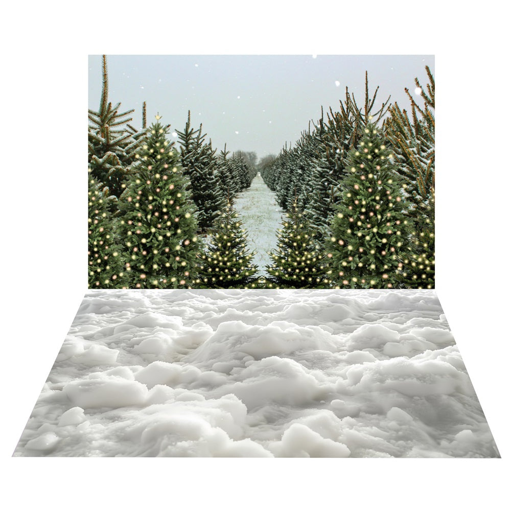 Winter Evergreen Forest Path Backdrop+Snow Layer Floor Backdrop UK BRP10-467