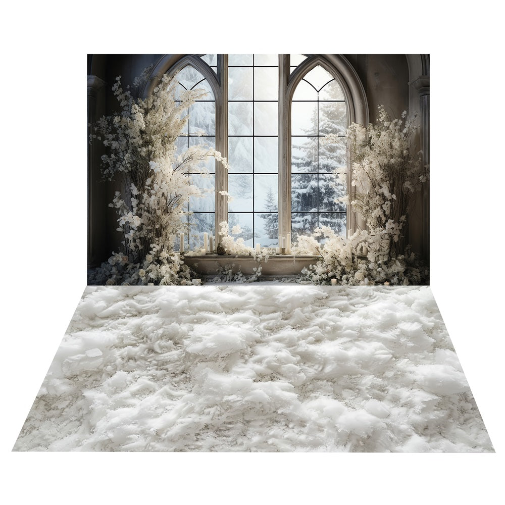 Winter Frost Window Backdrop+Snow Pile Floor Backdrop UK BRP10-468