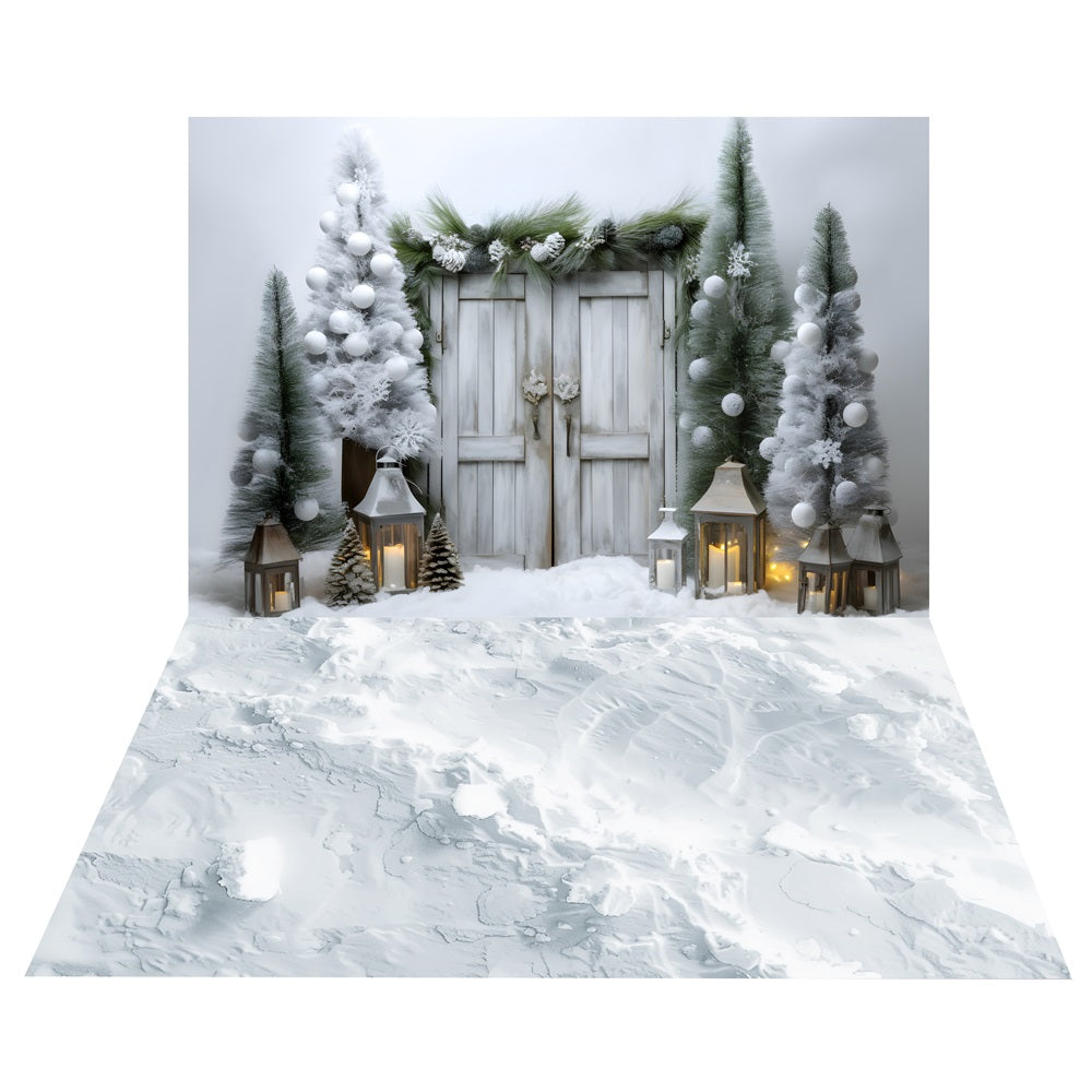 Winter Frosted Wooden Door Backdrop+Snow Ground Backdrop UK BRP10-470