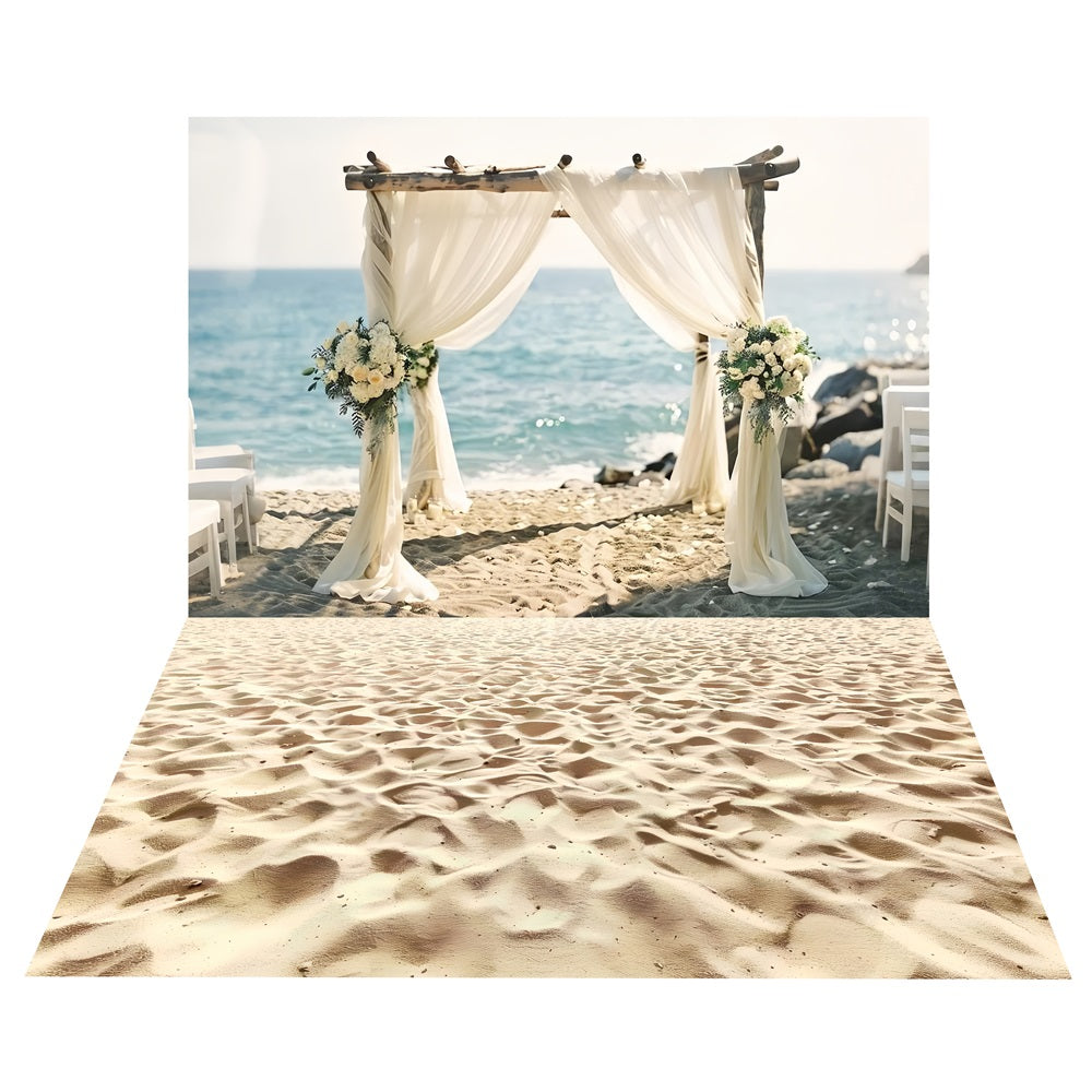 Boho Oceanfront Wedding Arch Backdrop+Sunny Sand Floor Backdrop UK BRP10-471