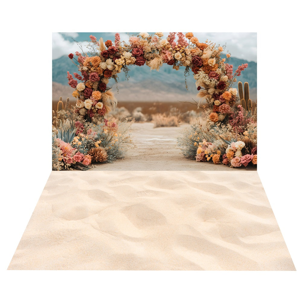 Bohemian Flower Arch Backdrop+Sandy Path Floor Backdrop UK BRP10-474