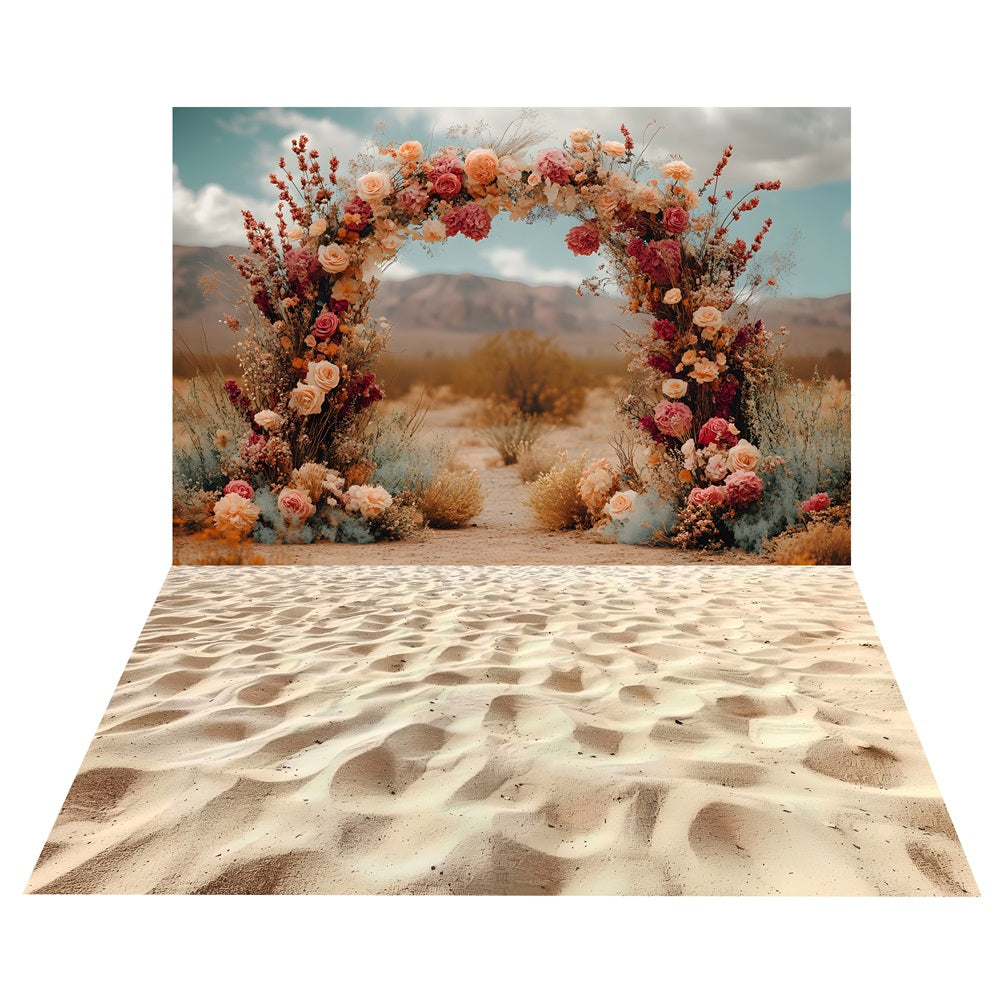 Boho Wedding Arch Backdrop+Sandy Shore Floor Backdrop UK BRP10-475