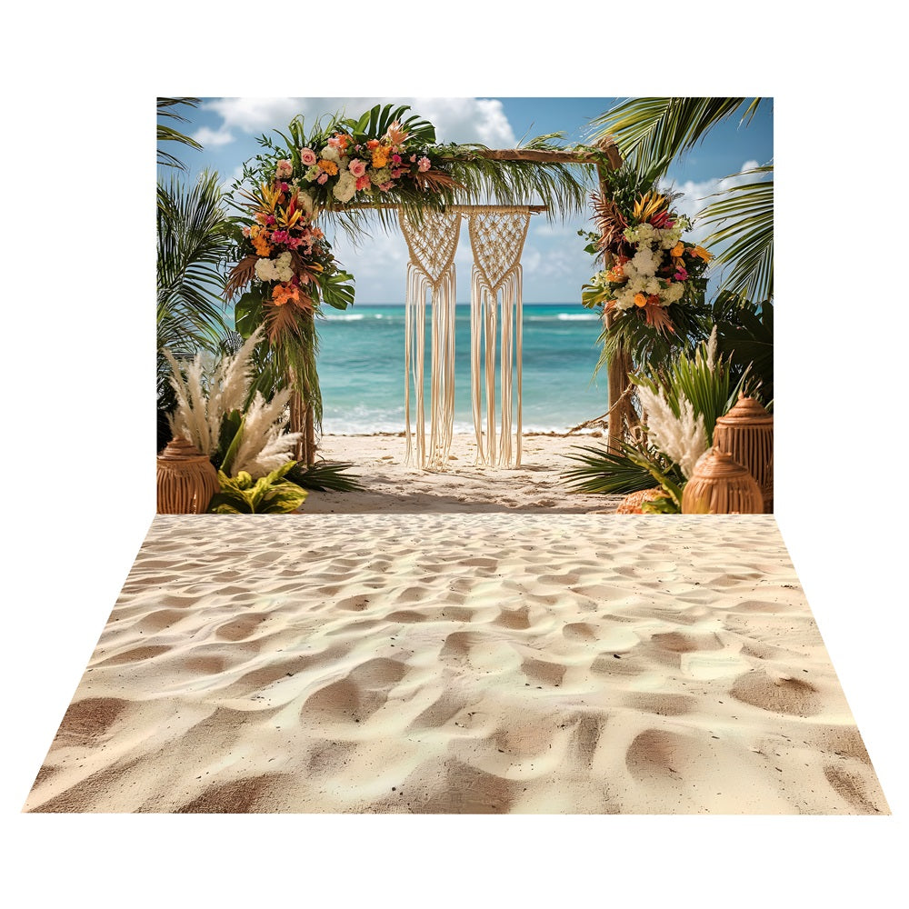 Bohemian Beach Arch Backdrop+Sunny Sand Floor Backdrop UK BRP10-476