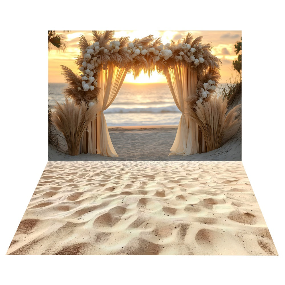 Bohemian Sunset Arch Backdrop+Beach Sand Floor Backdrop UK BRP10-477