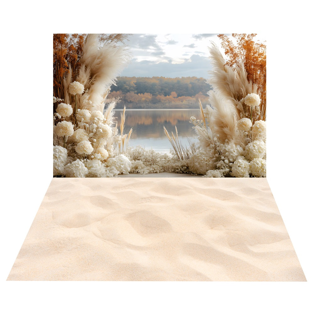 Bohemian Lakeside Floral Backdrop+Sand Texture Floor Backdrop UK BRP10-478