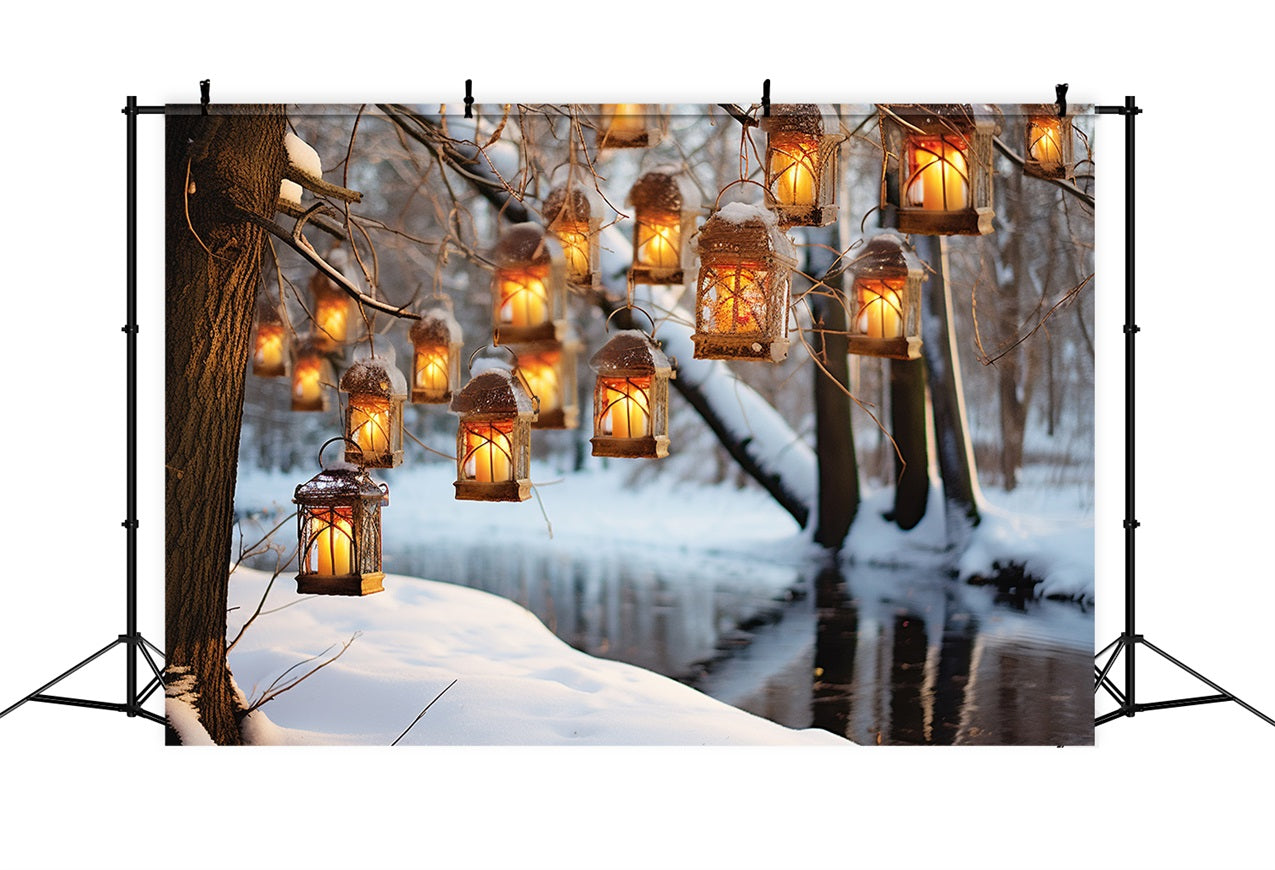 Winter Snowy Tree Hanging Lanterns Backdrop UK BRP10-48