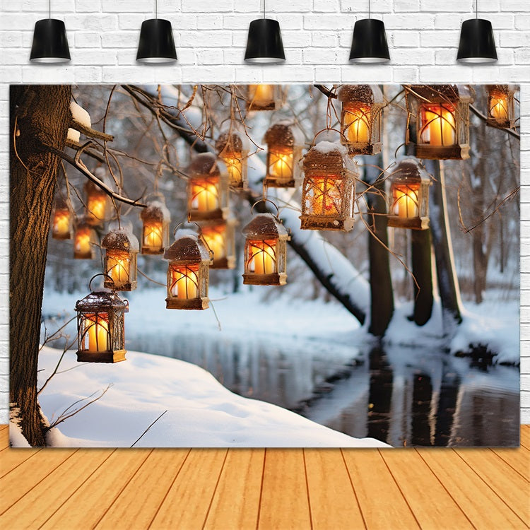 Winter Snowy Tree Hanging Lanterns Backdrop UK BRP10-48