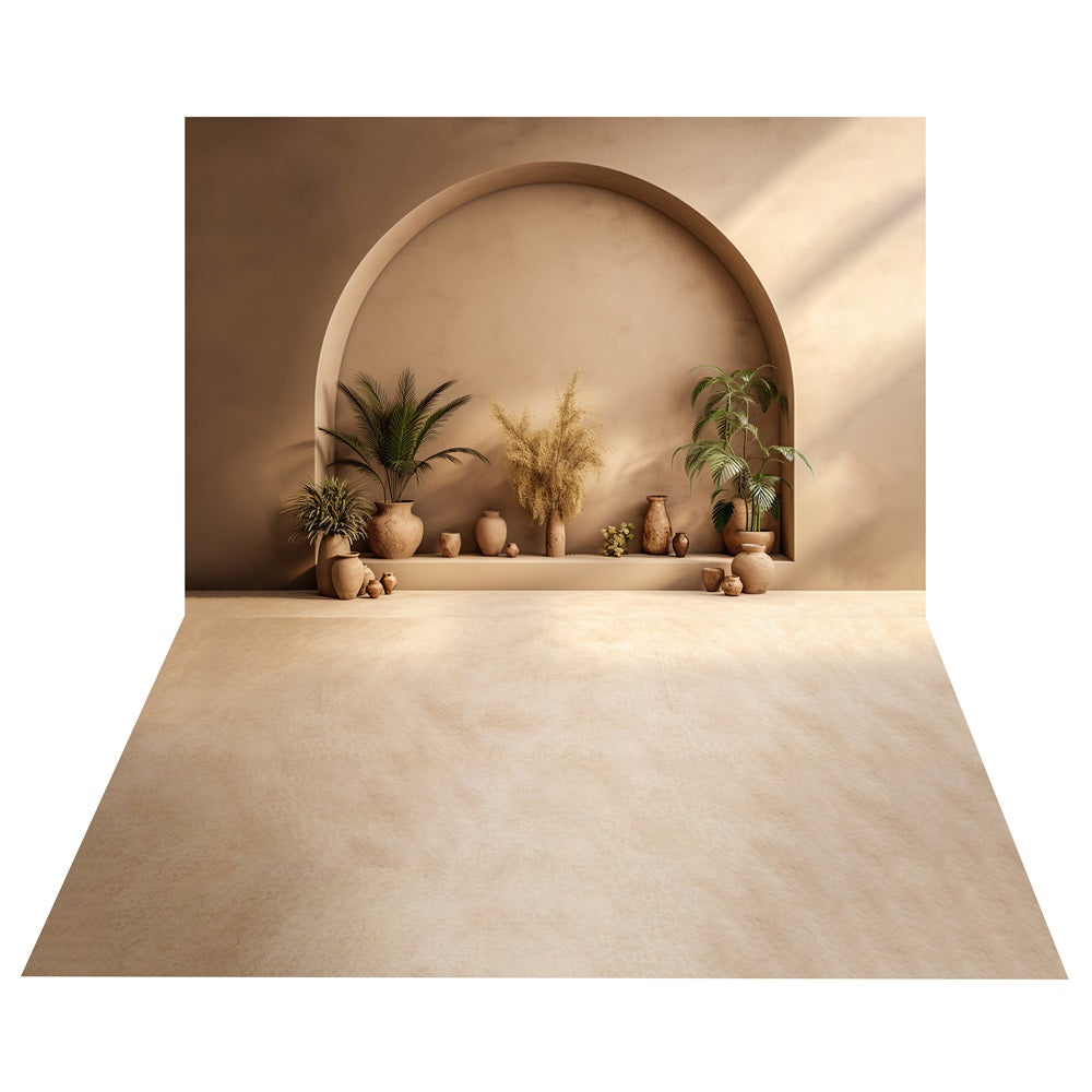 Boho Arch Neutral Plant Backdrop+Beige Floor Backdrop UK BRP10-480