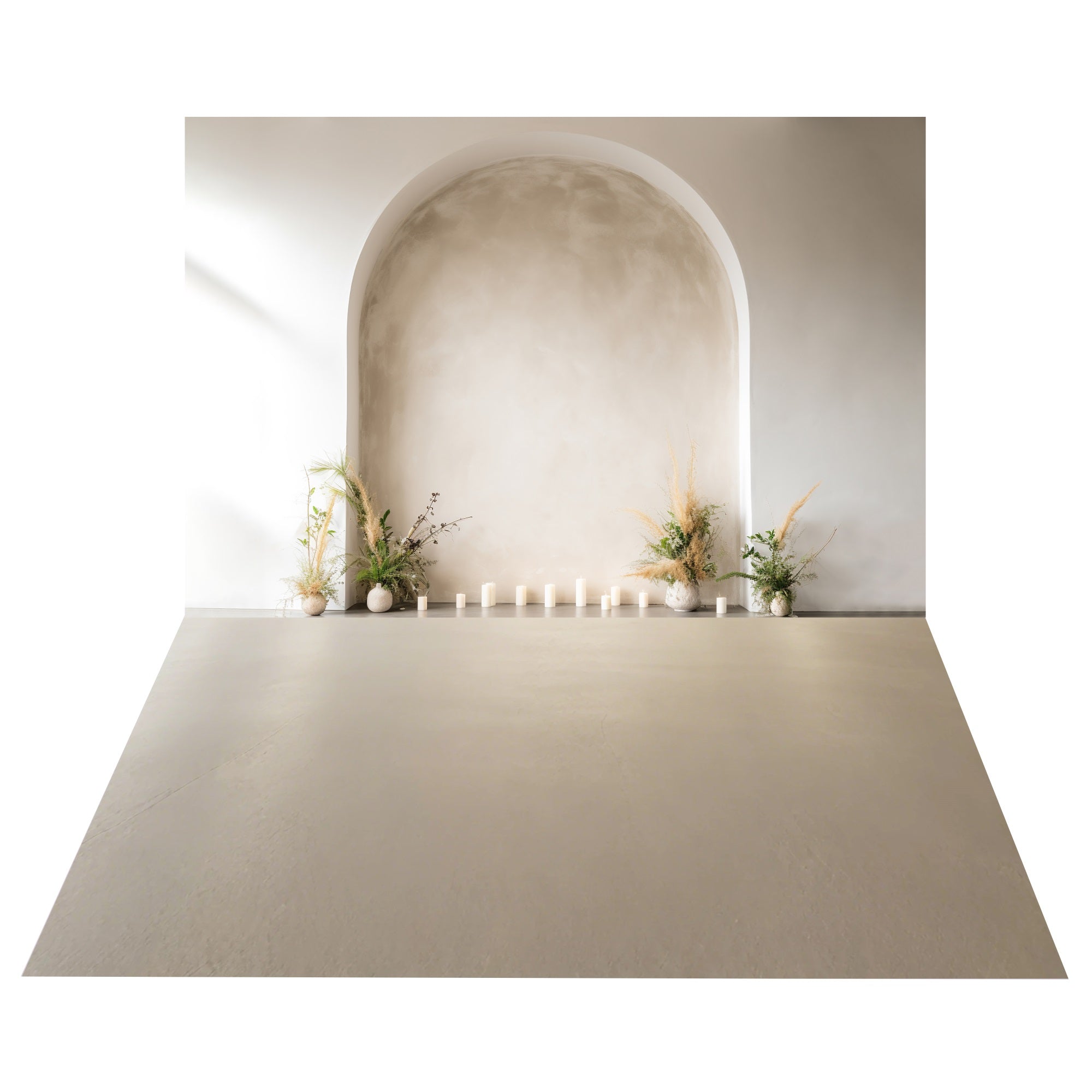 Boho Arch Floral Setup Backdrop+Neutral Beige Floor Backdrop UK BRP10-486