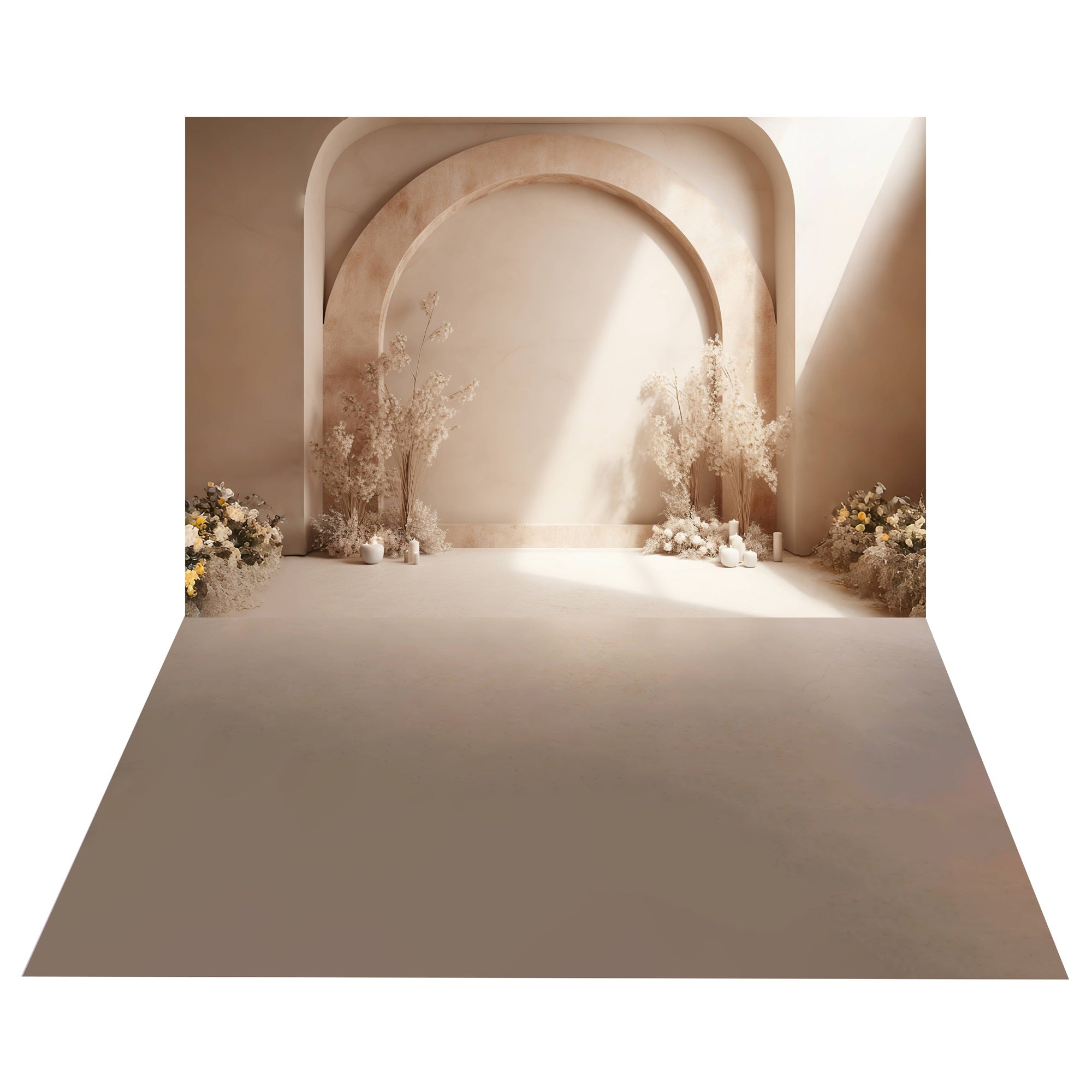 Boho Arch Alcove Wall Backdrop+Neutral Beige Floor Backdrop UK BRP10-492