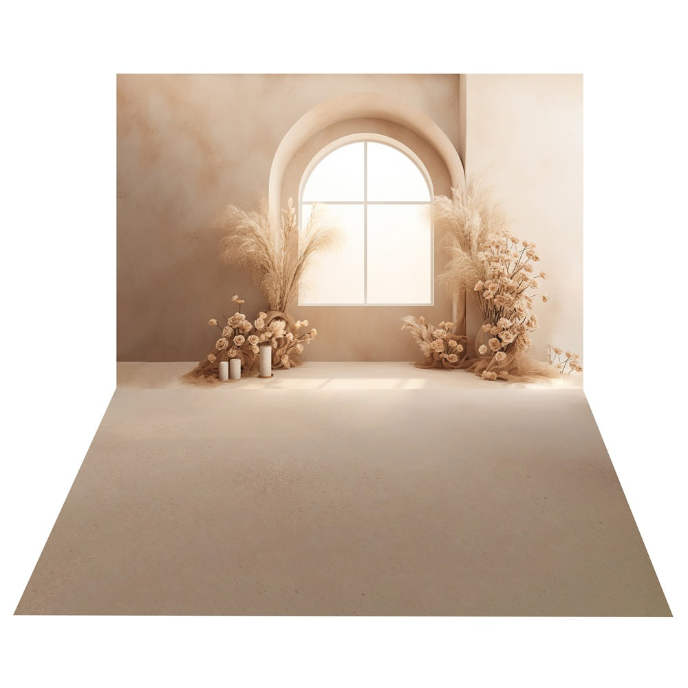 Boho Arched Window Backdrop+Matte Beige Floor Backdrop UK BRP10-497