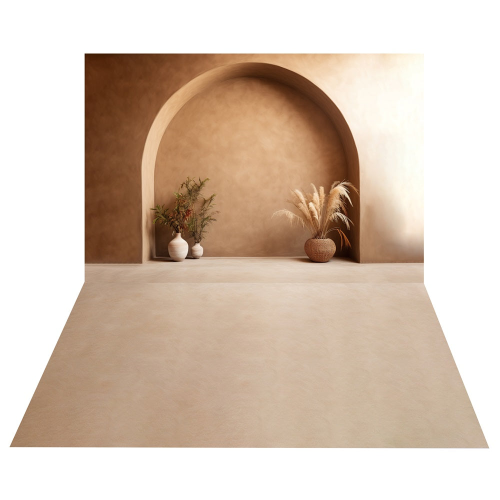 Boho Terracotta Arch Backdrop+Matte Sand Floor Backdrop UK BRP10-499