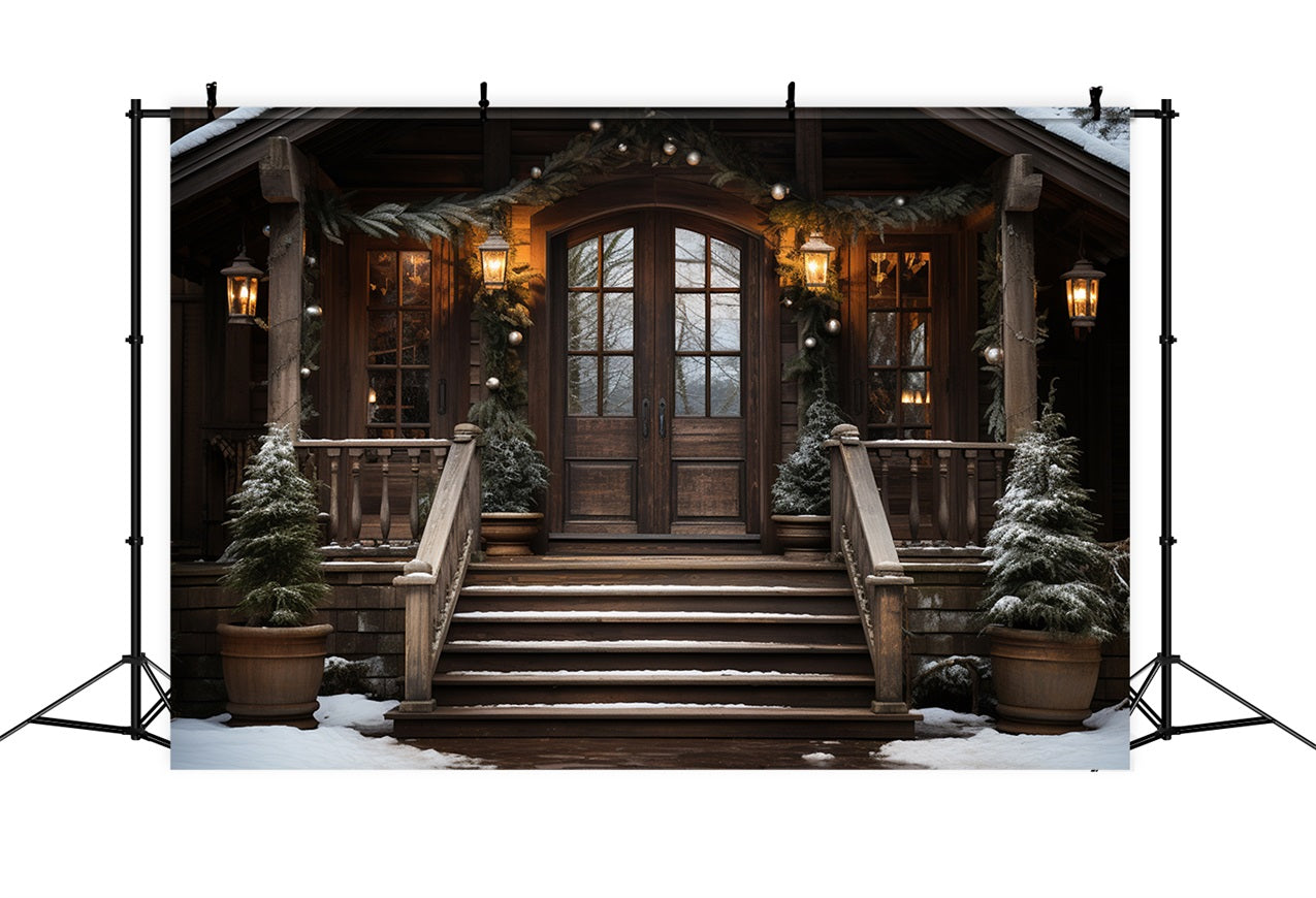 Winter Rustic Cabin Festive Garland Lights Backdrop UK BRP10-5