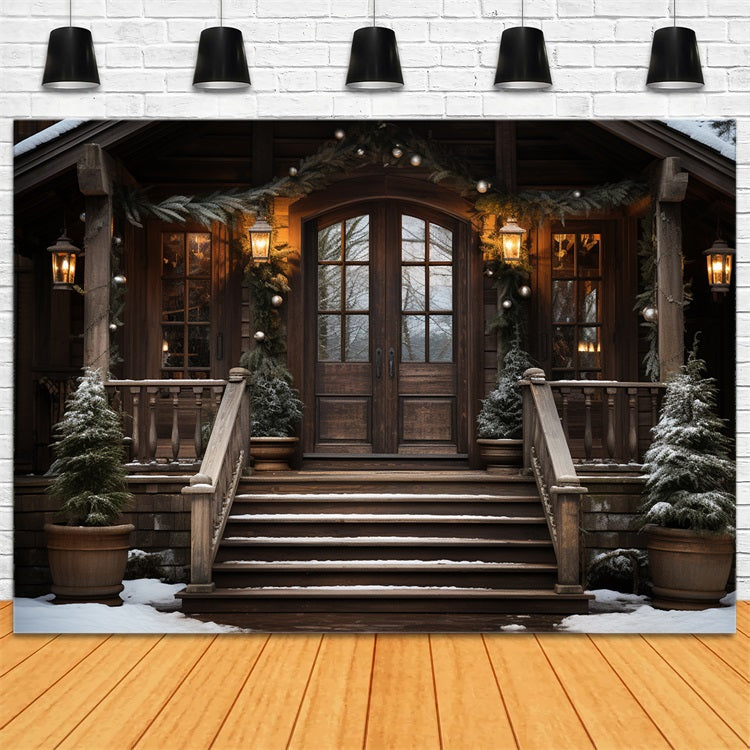 Winter Rustic Cabin Festive Garland Lights Backdrop UK BRP10-5