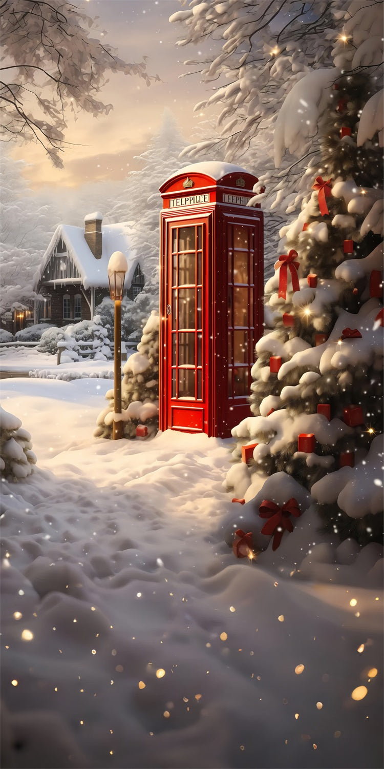 Christmas Phone Booth Sweep Snowy Landscape Backdrop UK BRP10-506