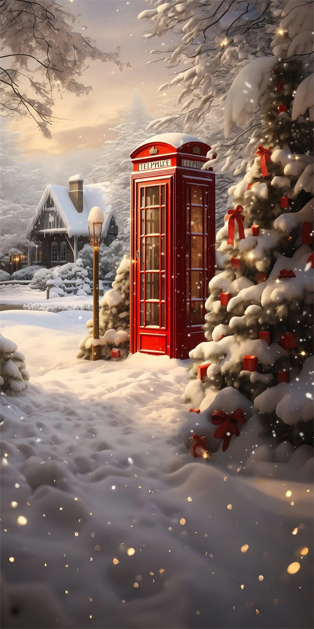 Christmas Phone Booth Sweep Snowy Landscape Backdrop UK BRP10-506