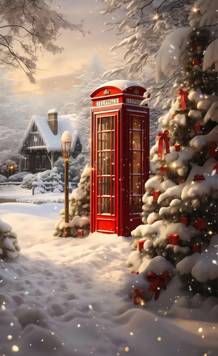 Christmas Phone Booth Sweep Snowy Landscape Backdrop UK BRP10-506