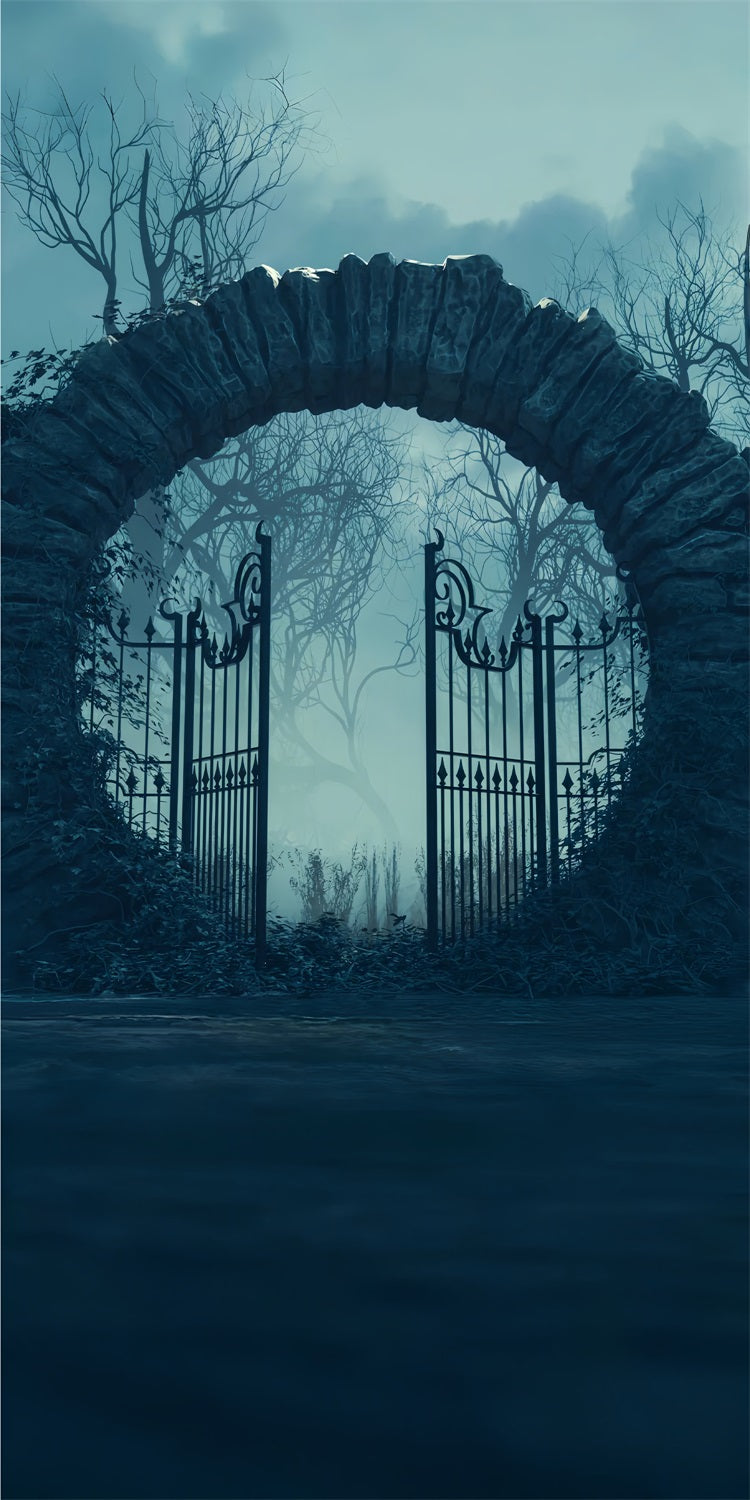 Halloween Night Sweep Creepy Forest Iron Gate Backdrop UK BRP10-508