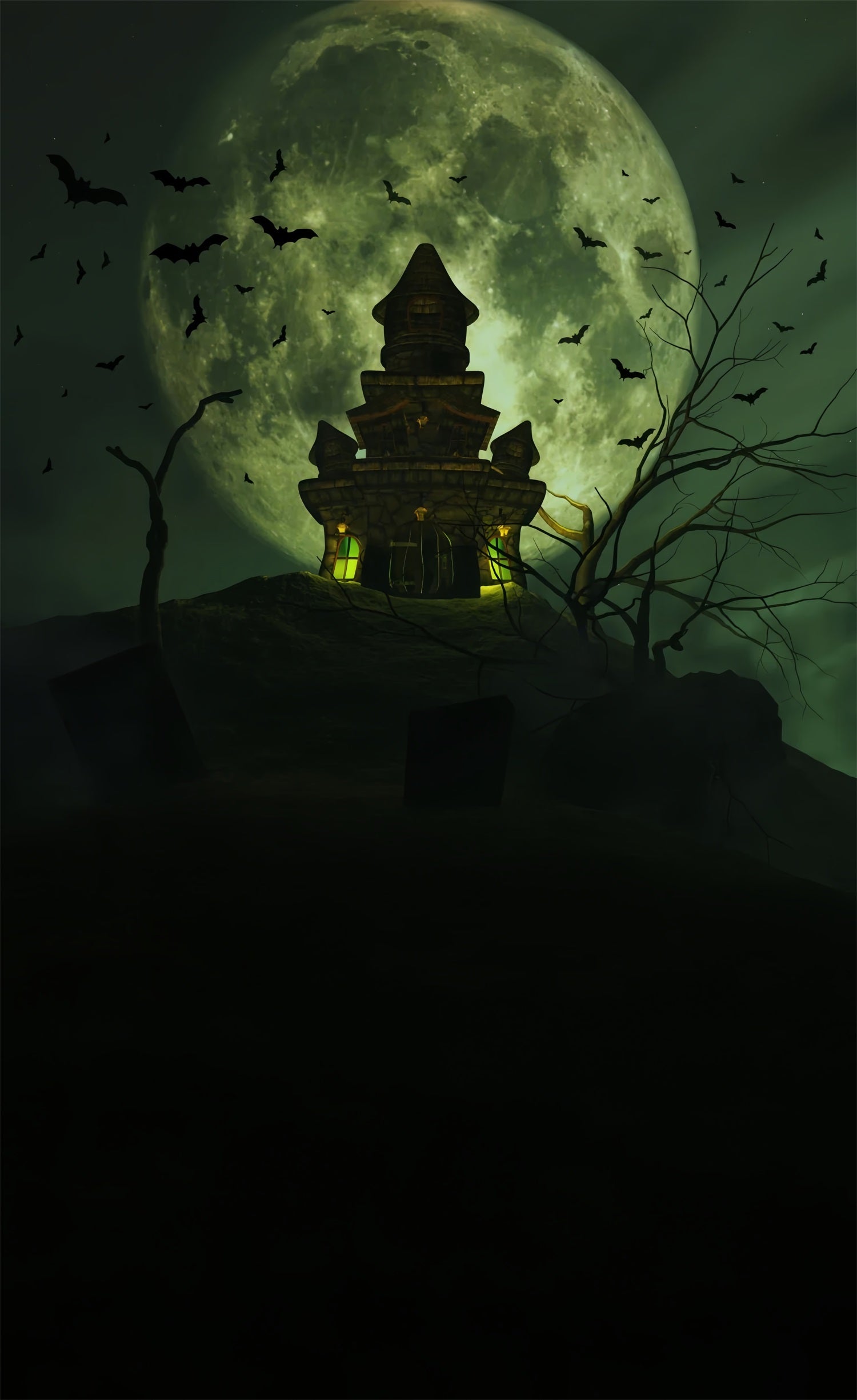 Halloween Night Sweep Spooky Tower Moon Backdrop UK BRP10-509