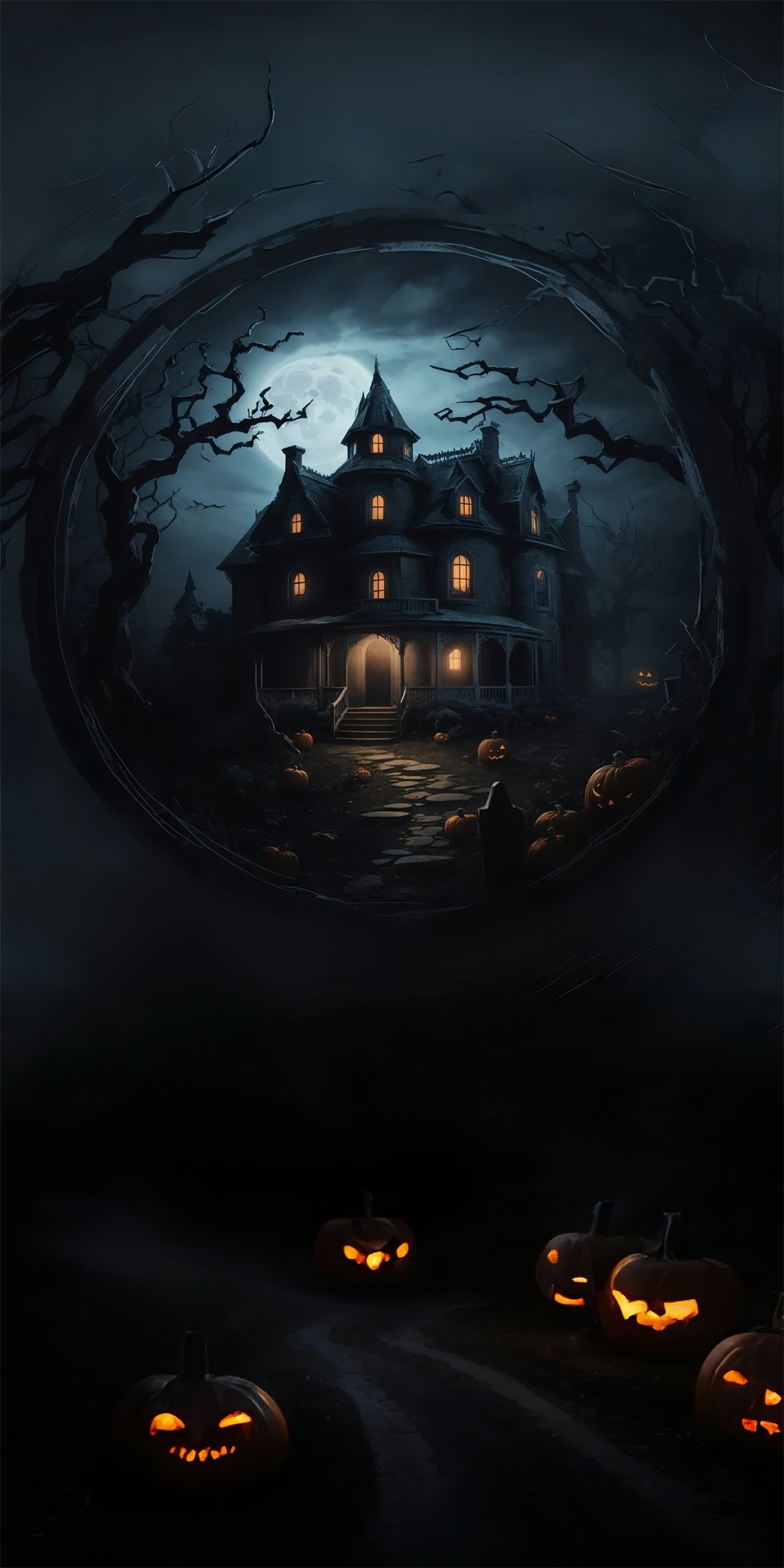 Halloween House Sweep Creepy Pumpkin Trail Backdrop UK BRP10-510