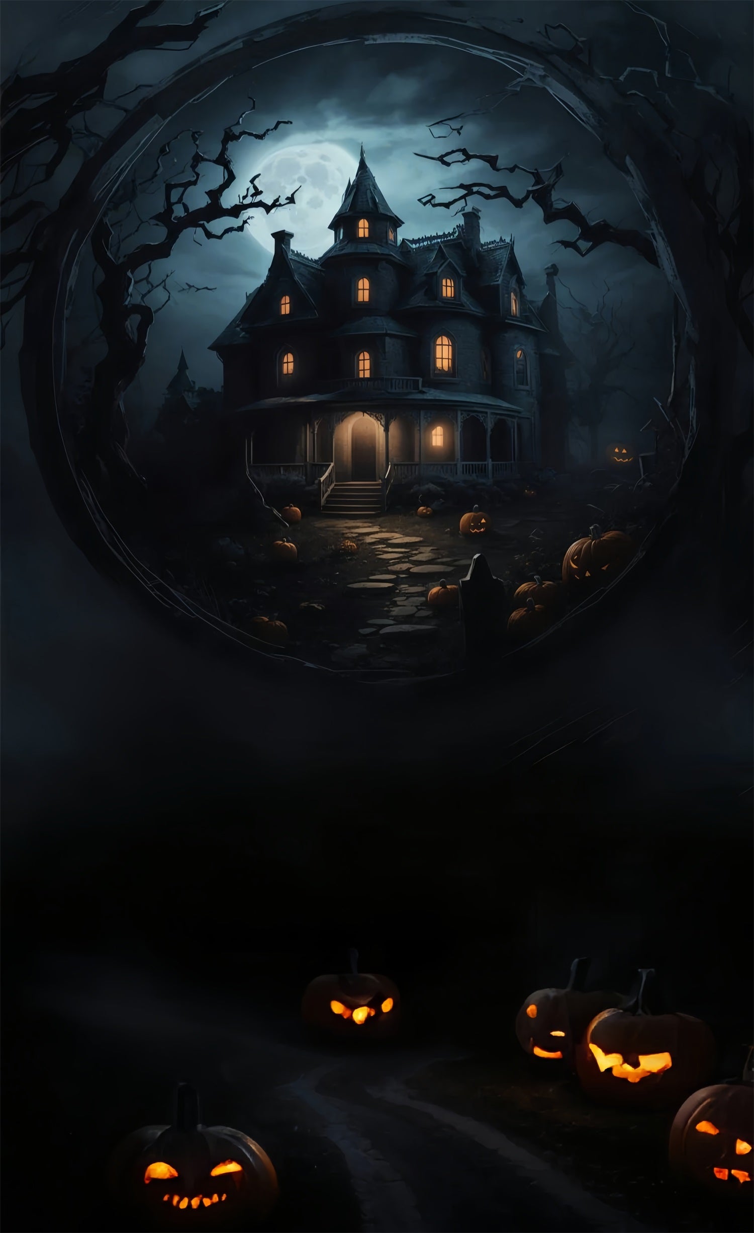 Halloween House Sweep Creepy Pumpkin Trail Backdrop UK BRP10-510