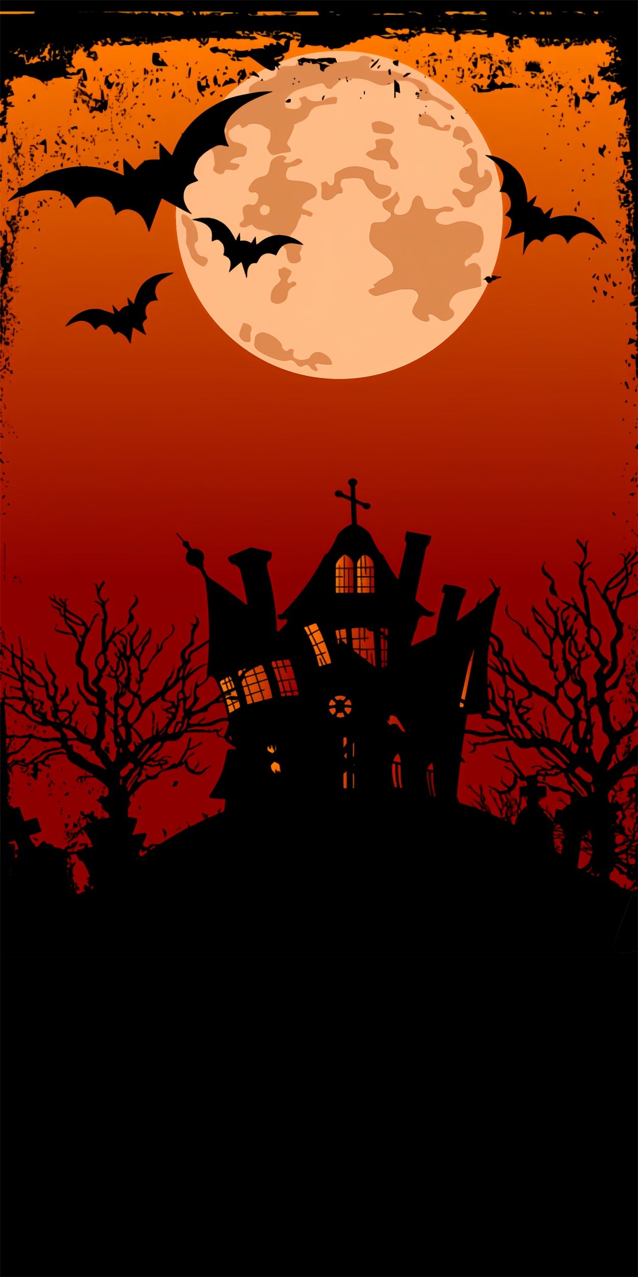 Halloween Sweep Orange Moon Cartoon House Backdrop UK BRP10-513