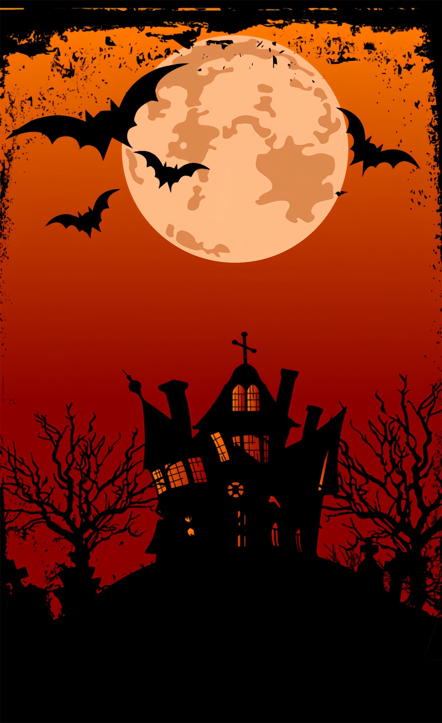 Halloween Sweep Orange Moon Cartoon House Backdrop UK BRP10-513