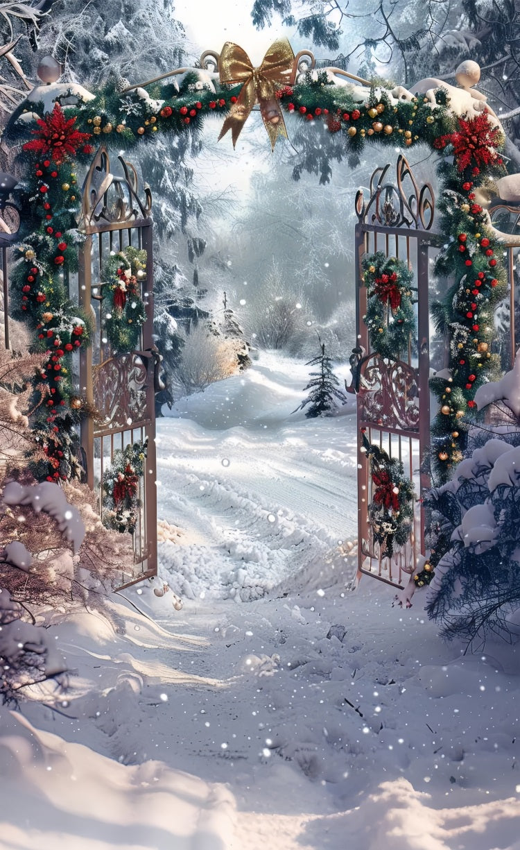 Christmas Gate Arch Sweep Snowy Holiday Backdrop UK BRP10-514