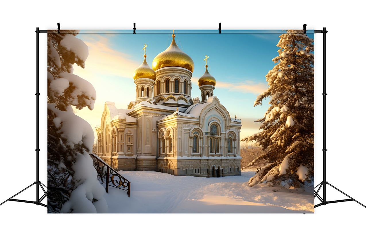 Winter Majestic Church Golden Cupolas Backdrop UK BRP10-52