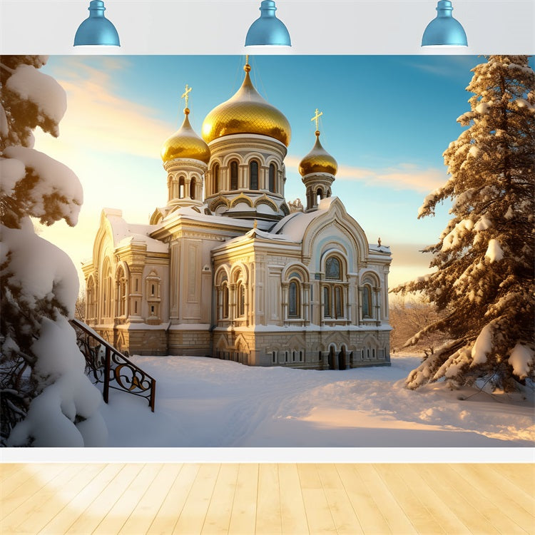 Winter Majestic Church Golden Cupolas Backdrop UK BRP10-52